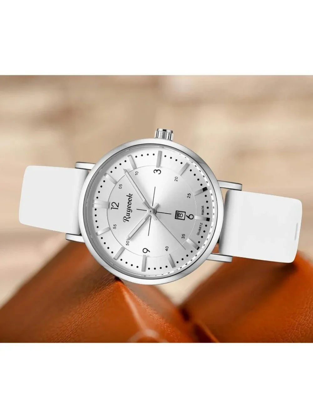 Women's White Analog Quartz Silicone Band Calendar Date Display Wrist Watch